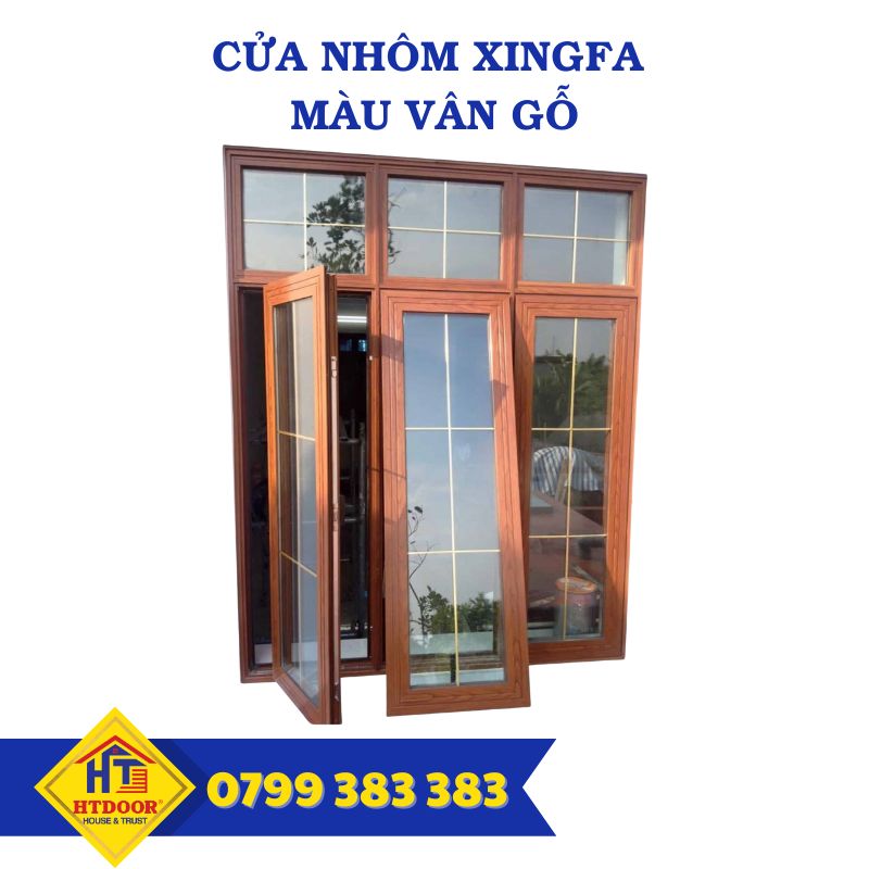 Cửa nhôm Xingfa màu vân gỗ - HTDoor