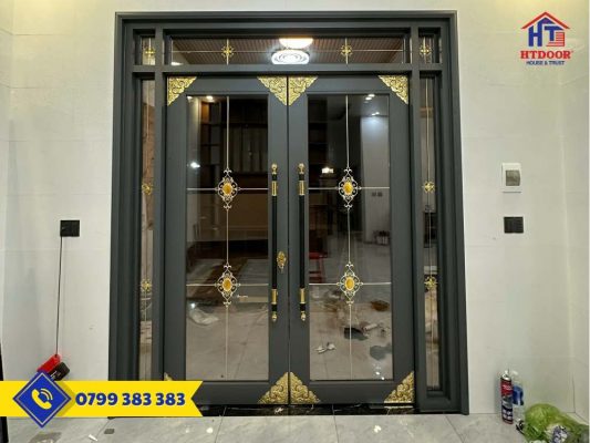Cửa nhôm hệ thủy lực trang trí nan đồng