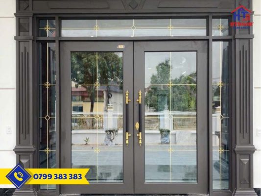 Cửa nhôm hệ thủy lực trang trí nan đồng