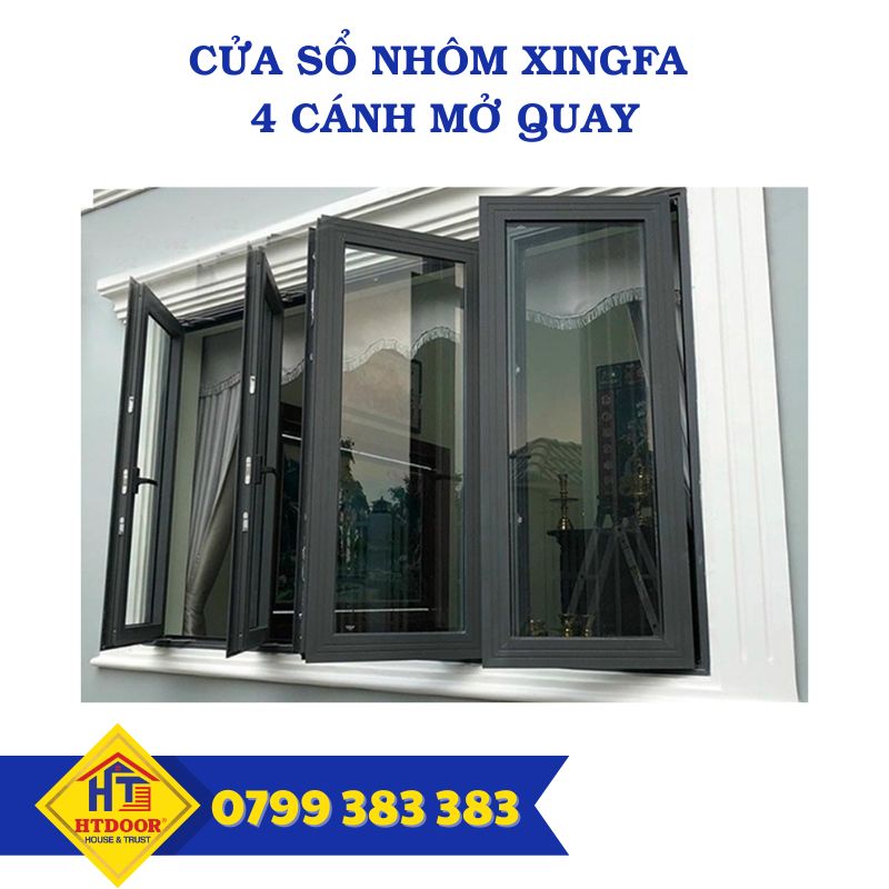 cửa sổ nhôm Xingfa 4 cánh mở quay