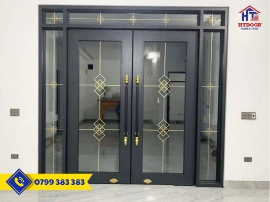 Cửa nhôm hệ thủy lực trang trí nan đồng