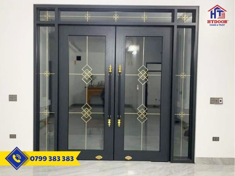 Cửa nhôm hệ thủy lực trang trí nan đồng