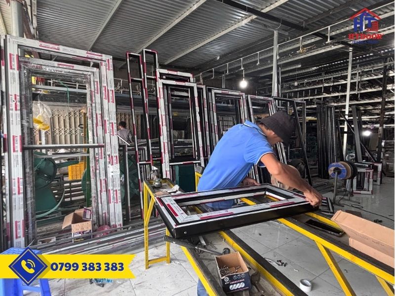 Gia công cửa nhôm tại xưởng HTDoor