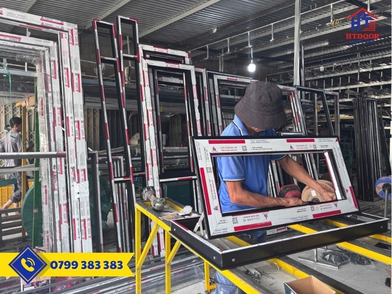 Thi công cửa nhôm Xingfa tại xưởng - HTDoor