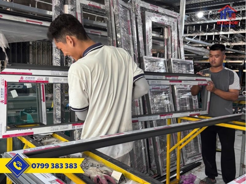 Thợ nhôm kính tại công ty HTDoor