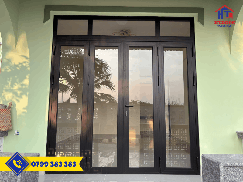 Cửa đi nhôm Xingfa hệ 55 màu đen 4 cánh mở quay