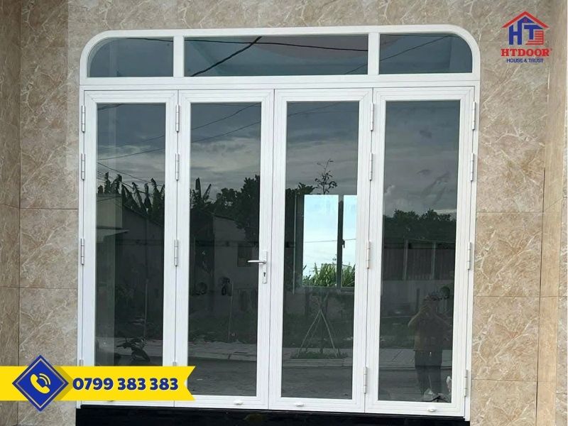 Cửa đi nhôm Xingfa 4 cánh mở quay hệ 55 màu trắng