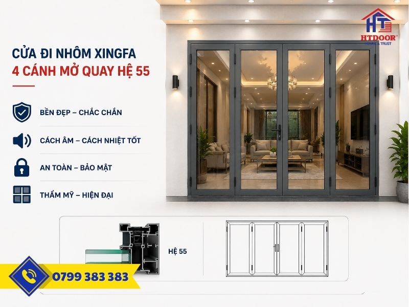 Cửa đi nhôm Xingfa 4 cánh mở quay